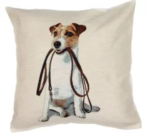 Pagalvės užvalkalas Raselo terjeras su pavadėliu, Russel Terrier with a leash cushion cover