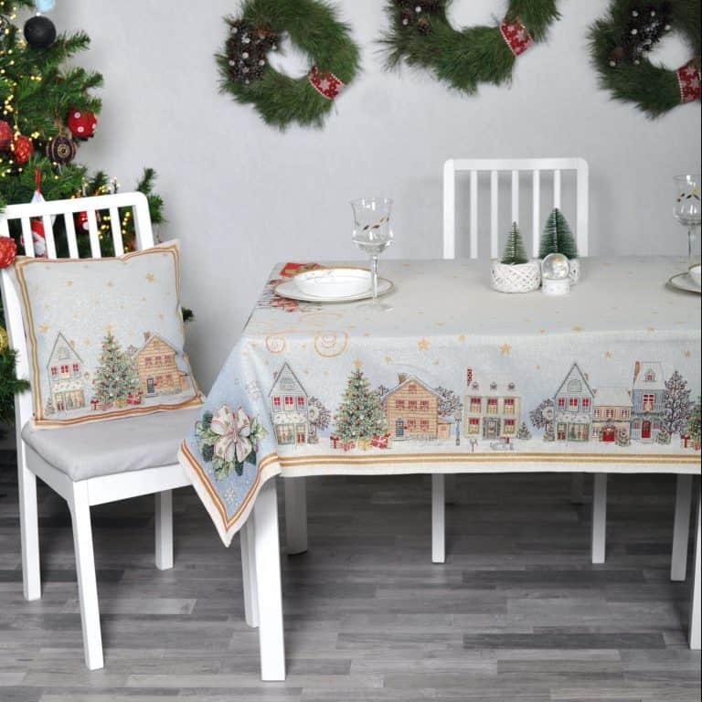 Kalėdinė staltiesė Kalėdų, staltiese su liureksu,christmas tablecloth miestelis