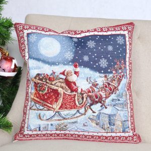 Kalėdinis pagalvėlės užvalkalas Kalėdų senelis rogėse