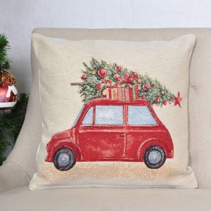 Kalėdinis pagalvėlės užvalkalas Automobilis ir eglutė