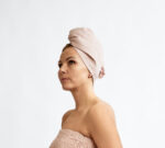 Vaflinis rožinės spalvos galvos rankšluostis