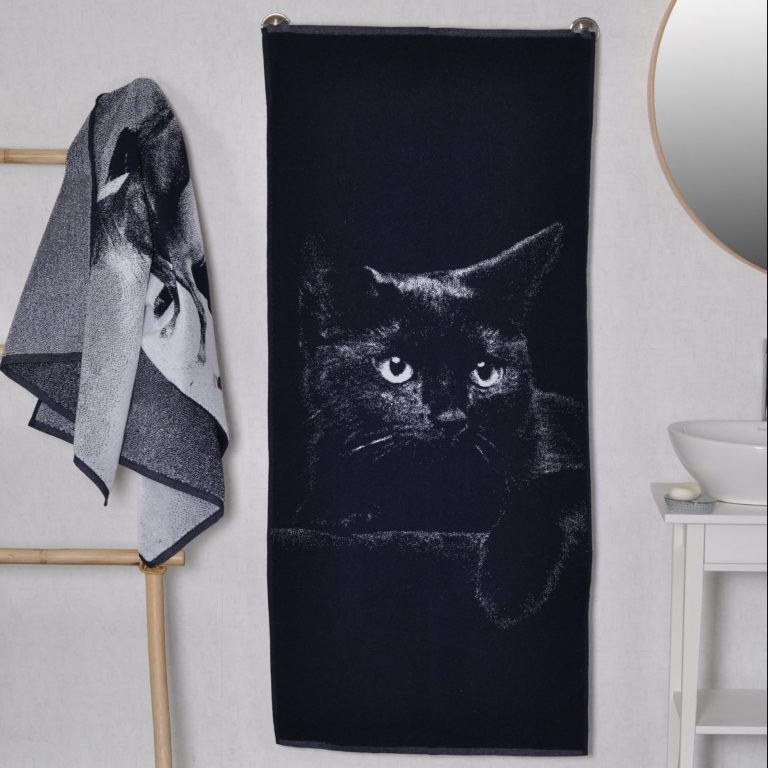 Medvilninis vonios rankšluostis Juoda katė, Cotton bath towel Black cat