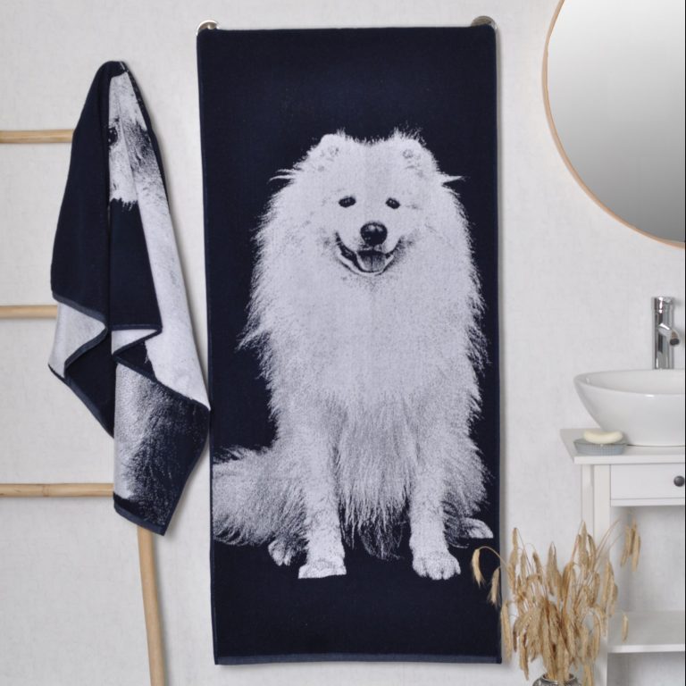 Medvilninis rankšluostis Sėdintis samojedas, Cotton Towel Sitting Samoyed Dog