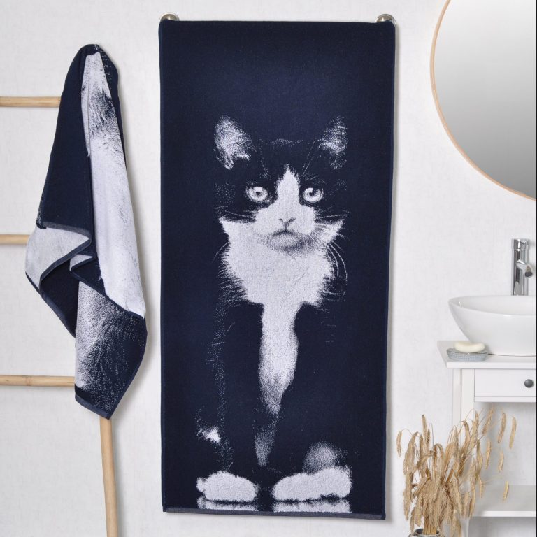 Medvilninis vonios rankšluostis Juodai baltas katinas, Cotton Towel Black And White Cat