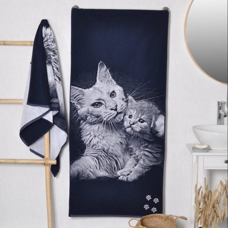 Medvilninis vonios rankšluostis Katinų šeima, Cotton Towel Family Of Cats