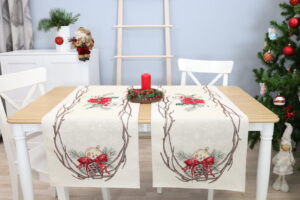 Kalėdinis Stalo takelis Žiemos Akcentai, gobelinis stalo takelis, stalo dekoras, kaledinis stalo dekoras, sventinis stalo dekoras