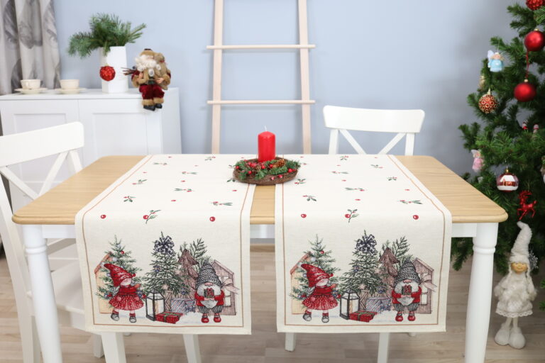 Kalėdinis Stalo takelis Nykštukų Karalystė, gobelinis stalo takelis, stalo dekoras, kaledinis stalo dekoras, sventinis stalo dekoras