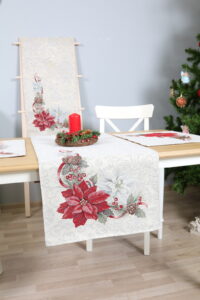 Kalėdinis Stalo takelis Sidabrinės Šventės, gobelinis stalo takelis, stalo dekoras, kaledinis stalo dekoras, sventinis stalo dekoras