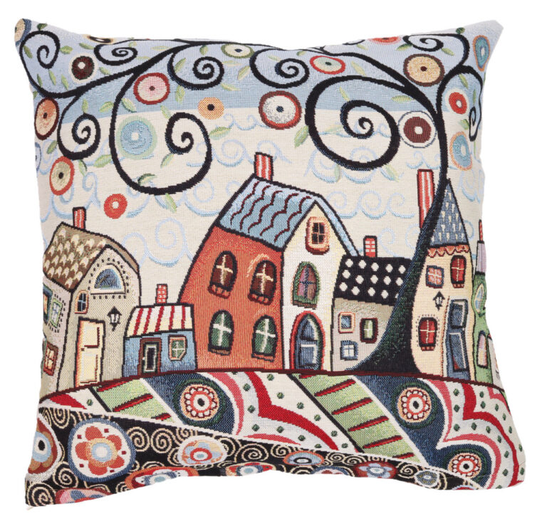 pagalvės užvalakalas stilizuotas miestas, stilinga pagalvėle, namų dekoro akcentas, pagalvėlė ant sofos, dekoratyvinė pagalvėlė su miestu