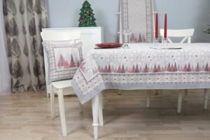 Staltiese Raudonas Paslaptingas Miskas, gobeline stalo staltiese, stalo dekoras, kaledinis stalo dekoras, sventinis stalo dekoras, Tablecloth Red Mysterious forest, Textile Tablecloth, Christmas decor, Winter Holiday table decor