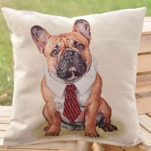 Cushion cover French bulldog with a tie