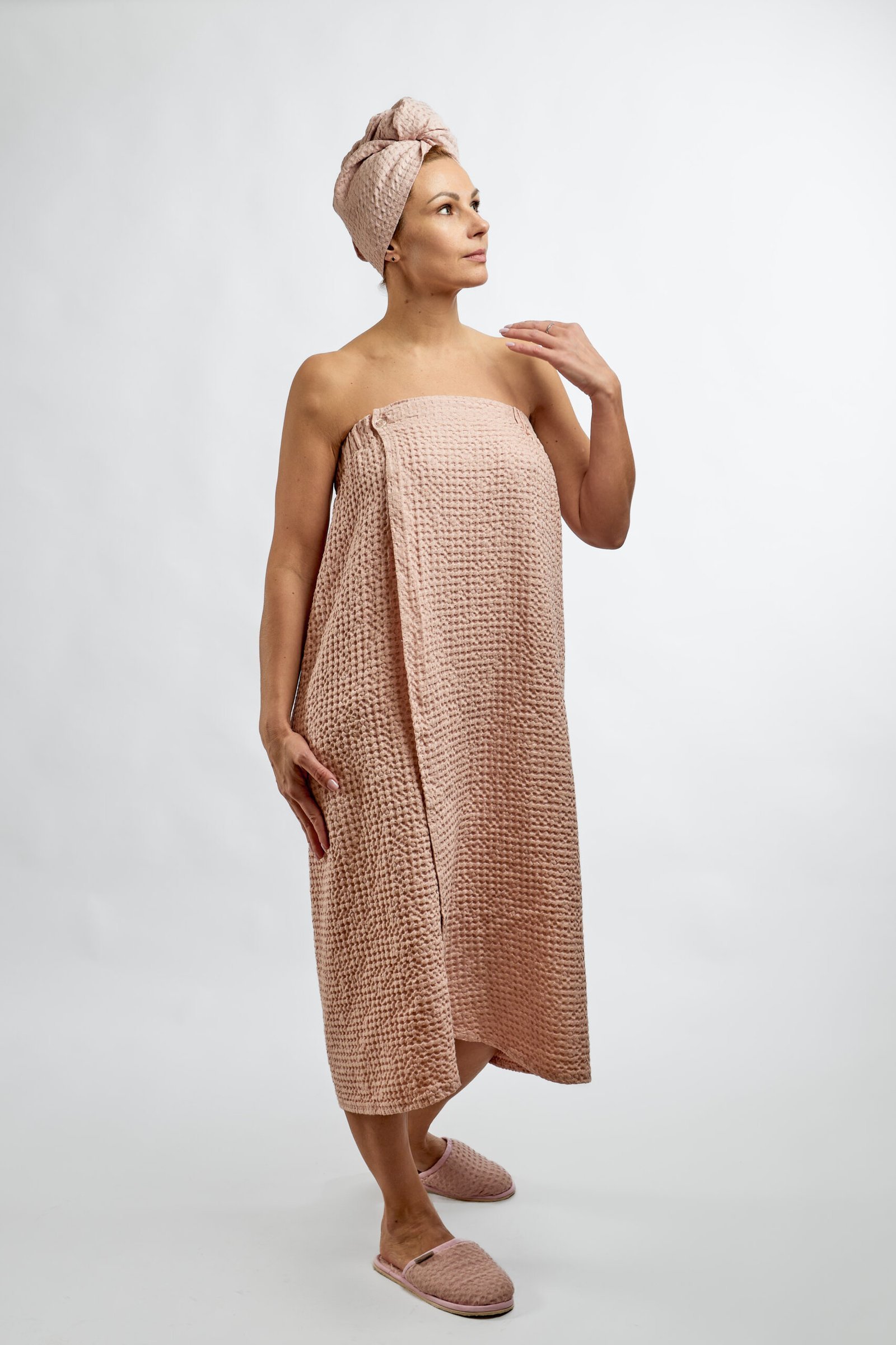 Long waffle pink Colors female sauna apron - Image 4