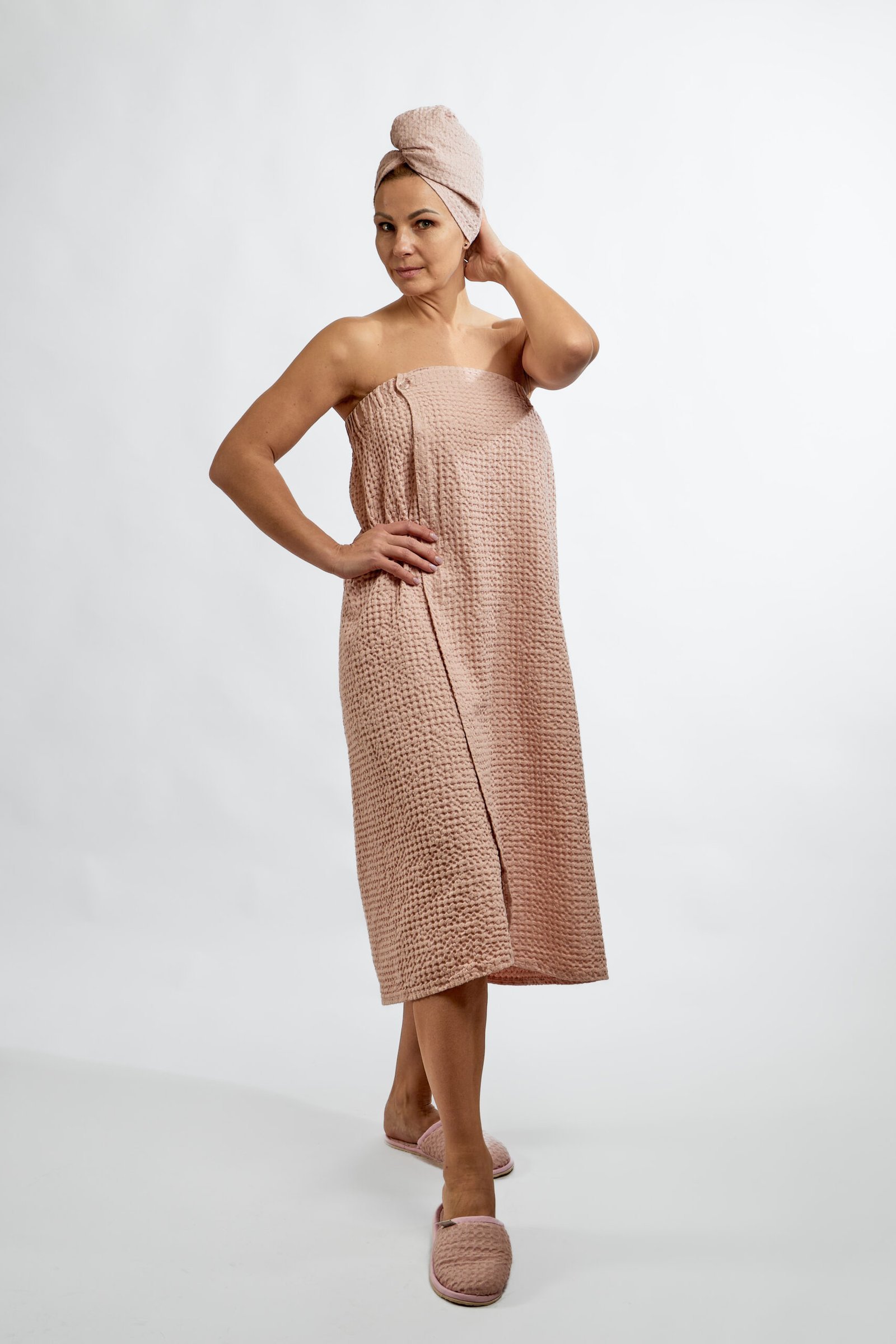 Long waffle pink Colors female sauna apron