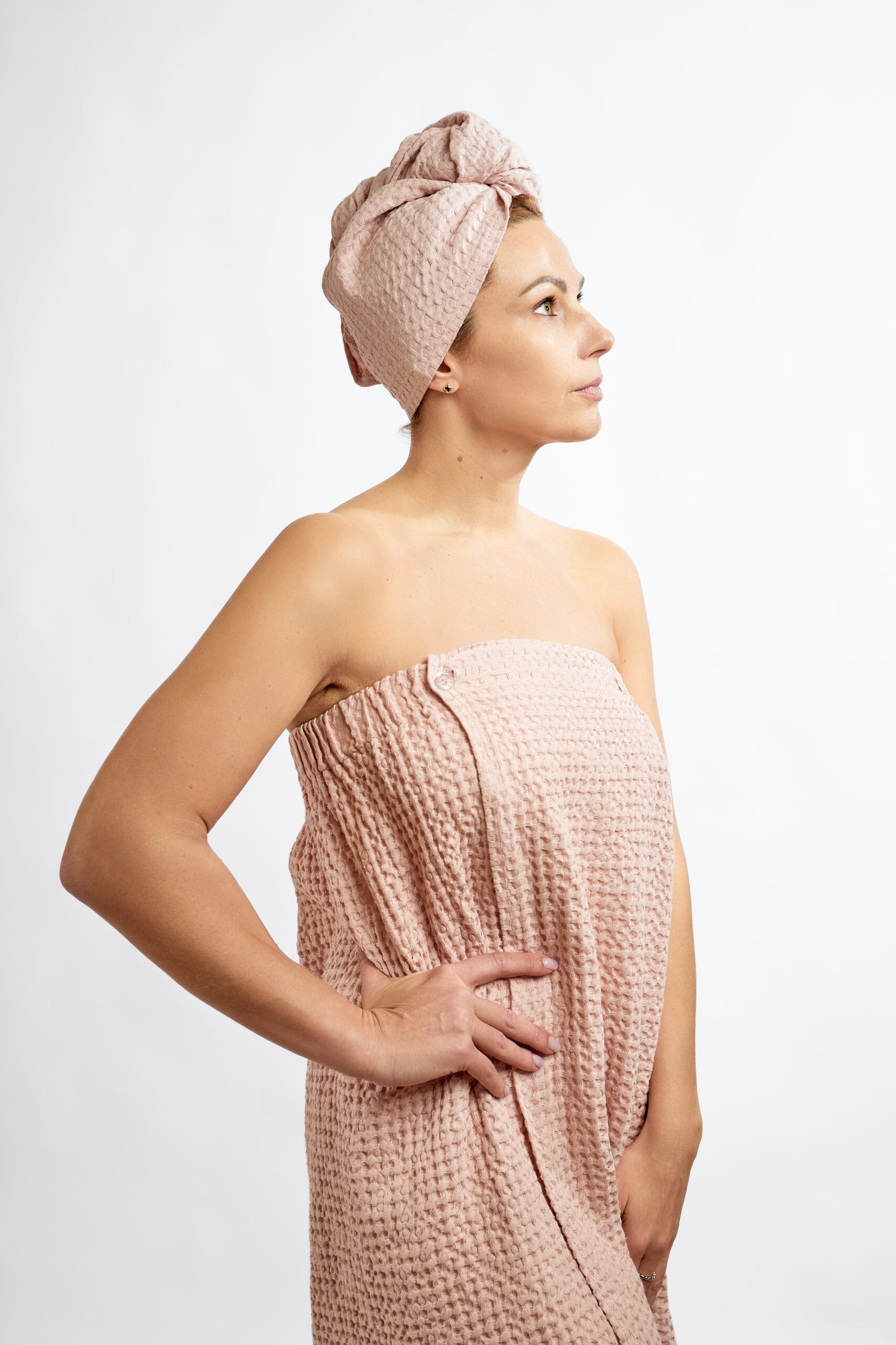 Long waffle pink Colors female sauna apron - Image 3