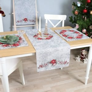 Christmas Table Track Blue Poinsettia Wreath