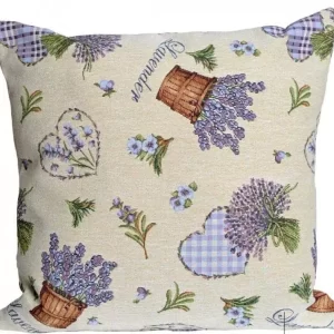 Cushion cover Lavender bouquet and hearts