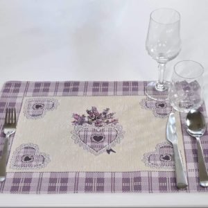 Table placemat Lavender and hearts, home dining room decor
