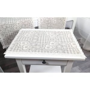 Medvilninė servetėlė pilkos širdelės, namų stalo dekoras, Cotton table placemat Grey hearts, home dining table decor
