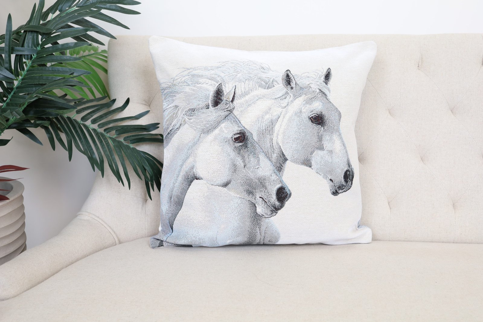 Double-sided cushion cover Two white horses - Image 3