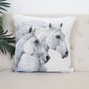 Double-sided cushion cover Two white horses