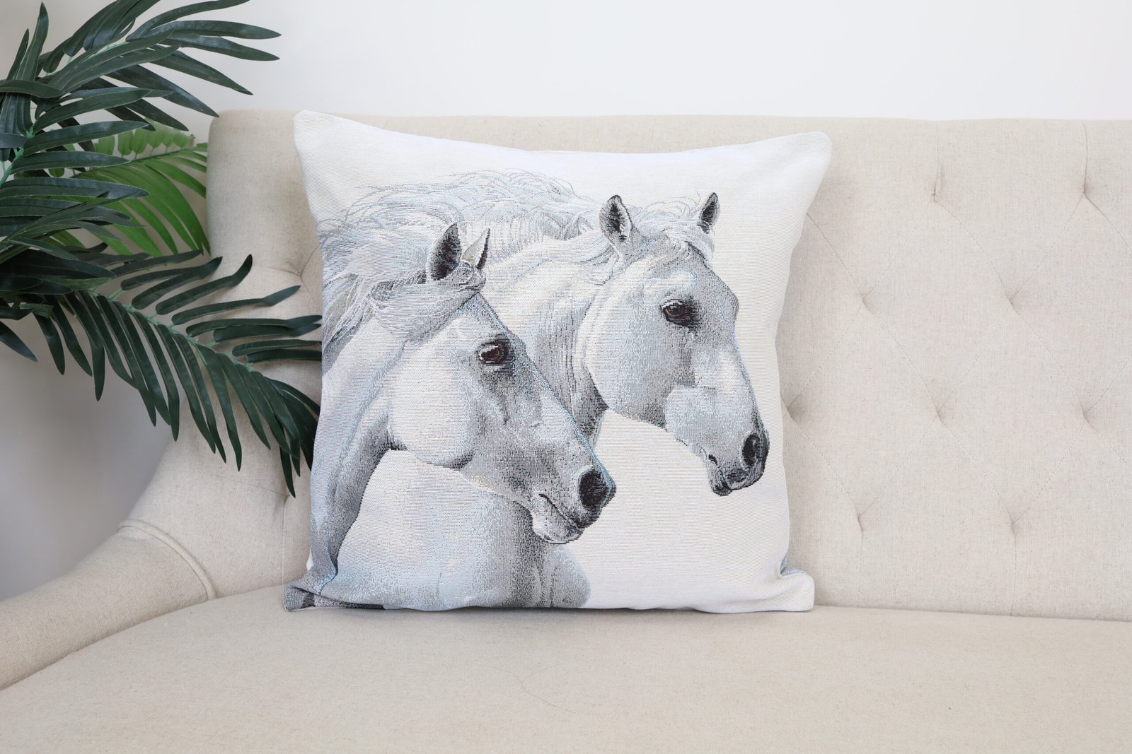 Double-sided cushion cover Two white horses