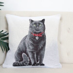 Double-sided cushion cover Black cat with a collar