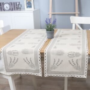 Cotton table runner Lavenders in a flower pot